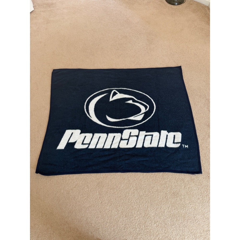 Penn State Nittany Lions‎ Navy Blue White Fleece Blanket Biederlack Vintage READ